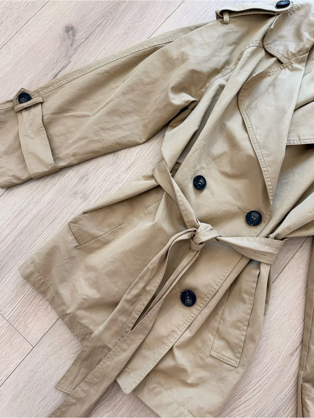 Bailey 44 Tan Double-Breasted Trench Coat with Waist Tie - Picture 2 of 6